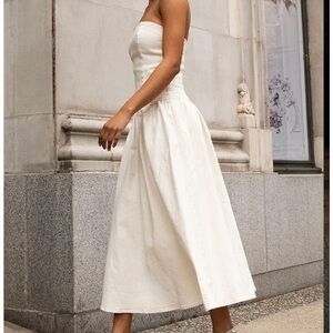 NWT! Oak + Fort Drop-Waist Strapless Twill Dress | Cream | Size S